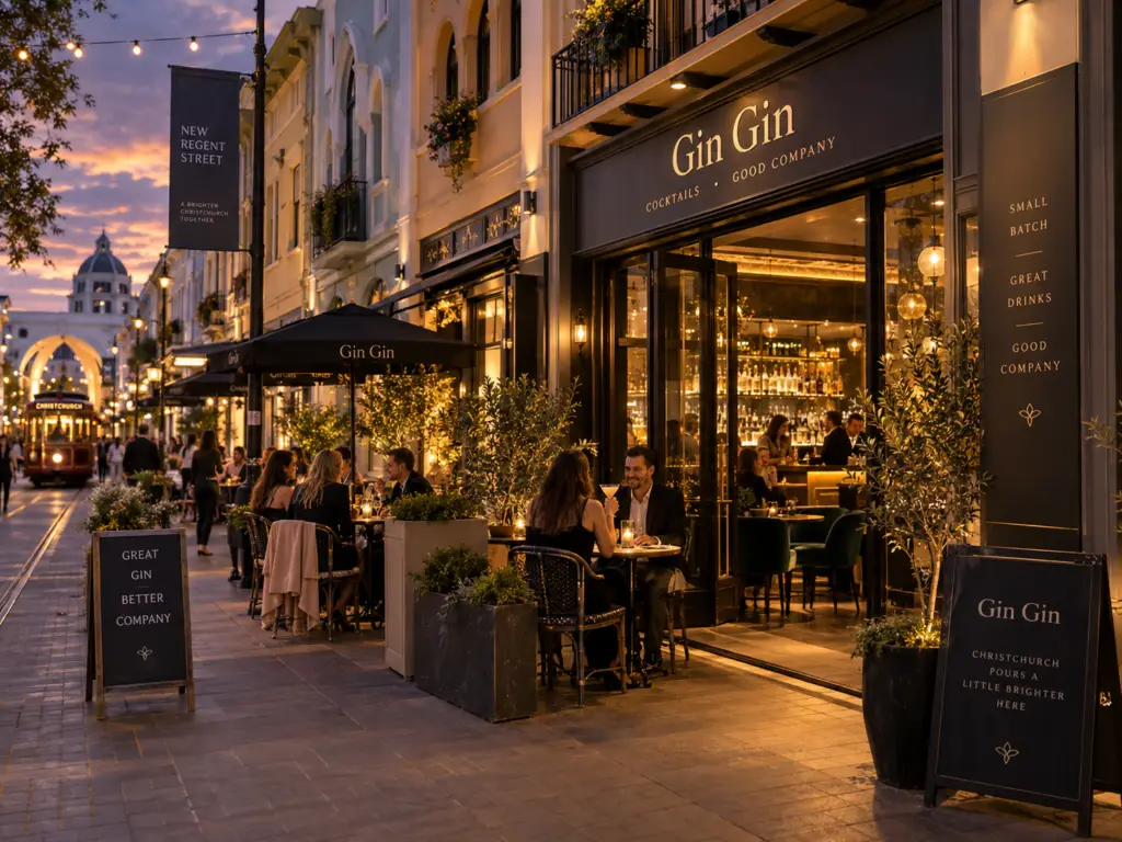 Gin Gin bar and restaurant on New Regent Street Christchurch