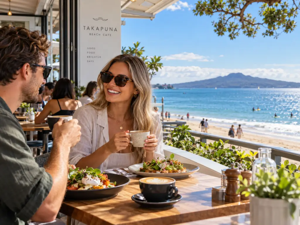 Takapuna Beach Cafe overlooking Takapuna Beach Auckland